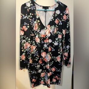 Sbetro Black Dress with Orange and Green Floral Design